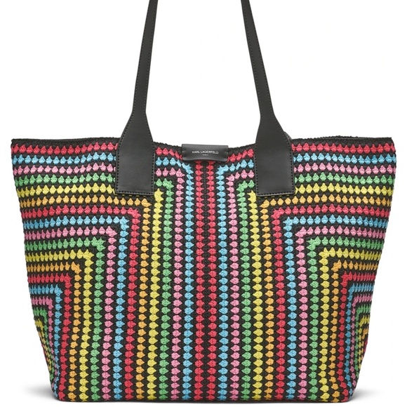 NWT Karl Lagerfeld Paris Hanirette Woven Tote Color Black/Multi